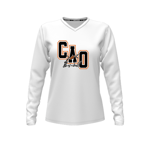 [FTLVCFWH-FYXS-LOGO3] Decker Comfort T-Shirt (Female Youth XS, White, V Neck, Logo 3, Long Sleeve)