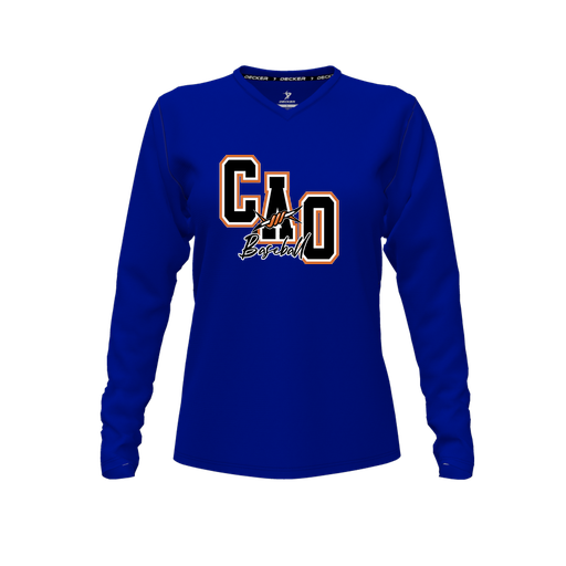 [FTLVCFRY-FYXS-LOGO3] Decker Comfort T-Shirt (Female Youth XS, Royal, V Neck, Logo 3, Long Sleeve)