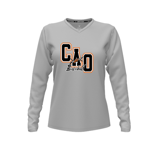 [CUS-DFW-TEES-CMF-VNK-LSL-GRY-FYXS-LOGO3] Decker Comfort T-Shirt (Female Youth XS, Gray, V Neck, Logo 3, Long Sleeve)