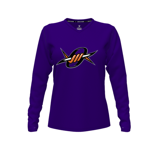 [FTLVCFPP-FYXS-LOGO1] Decker Comfort T-Shirt (Female Youth XS, Purple, V Neck, Logo 1, Long Sleeve)