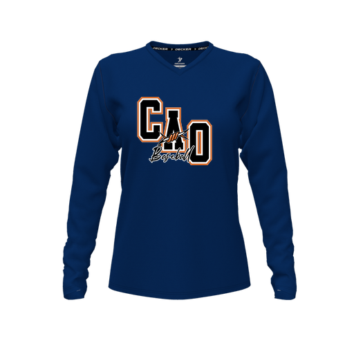 [FTLVPTNV-FYXS-LOGO3] Decker Performance T-Shirt (Female Youth XS, Navy, V Neck, Logo 3, Long Sleeve)